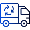 icône bleue camion flèches de recyclage fond transparent